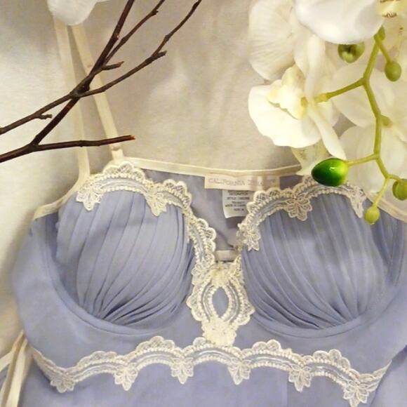 California Dynasty Babydoll Lingerie Set M Scalloped POWDER BLUE Padded Push-up - Picture 7 of 16